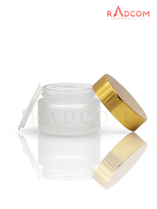 50 GM Frosted Glass Jar with Shinny Golden Cap with Lid & Wad